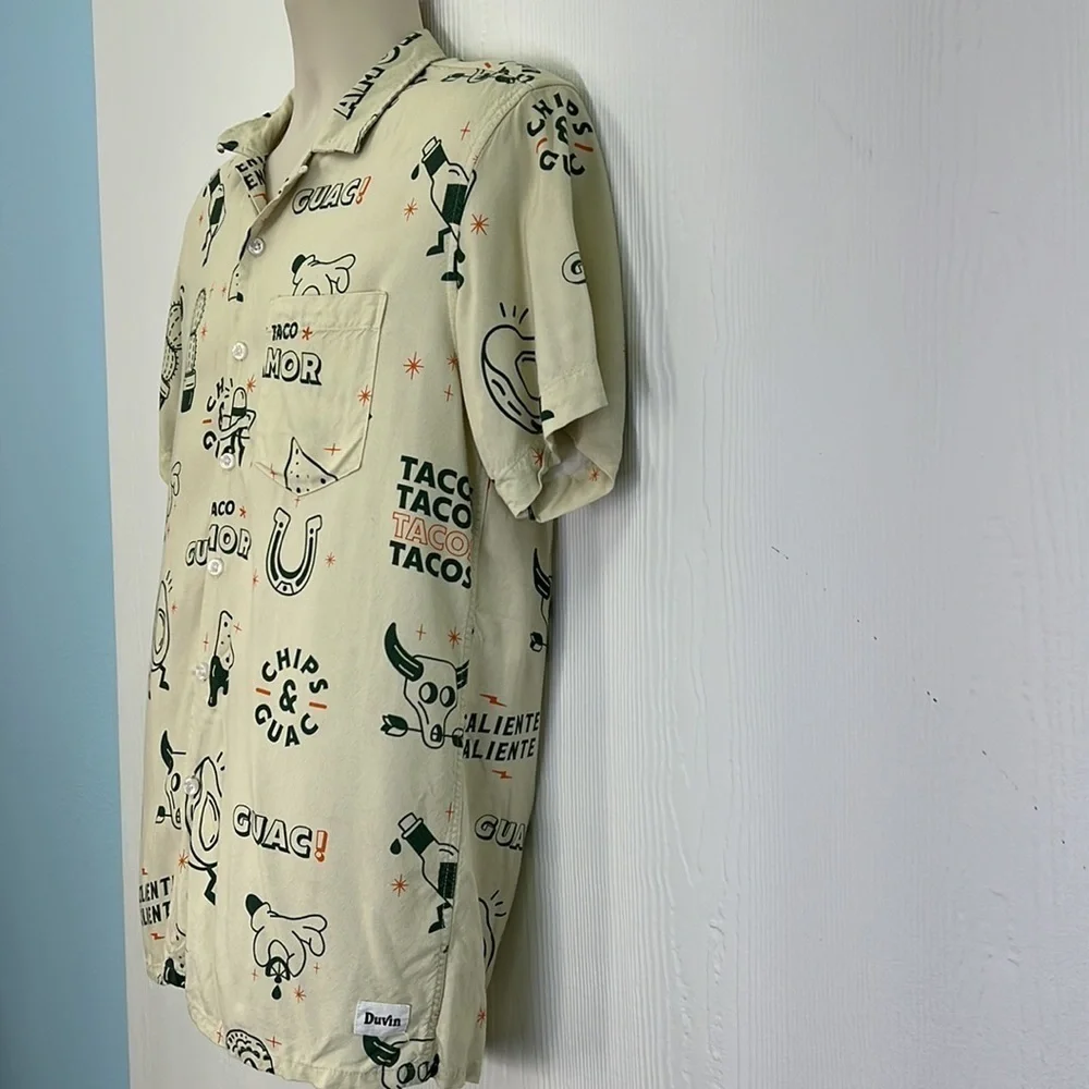 Duvin - Beige Taco Guacamole Fun Graphic Short Sleeve Button Up Size Small - Picture 5 of 12